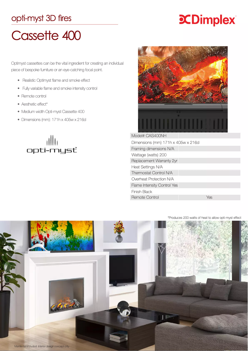 Page n°1 - Fiche technique Dimplex CAS400NH