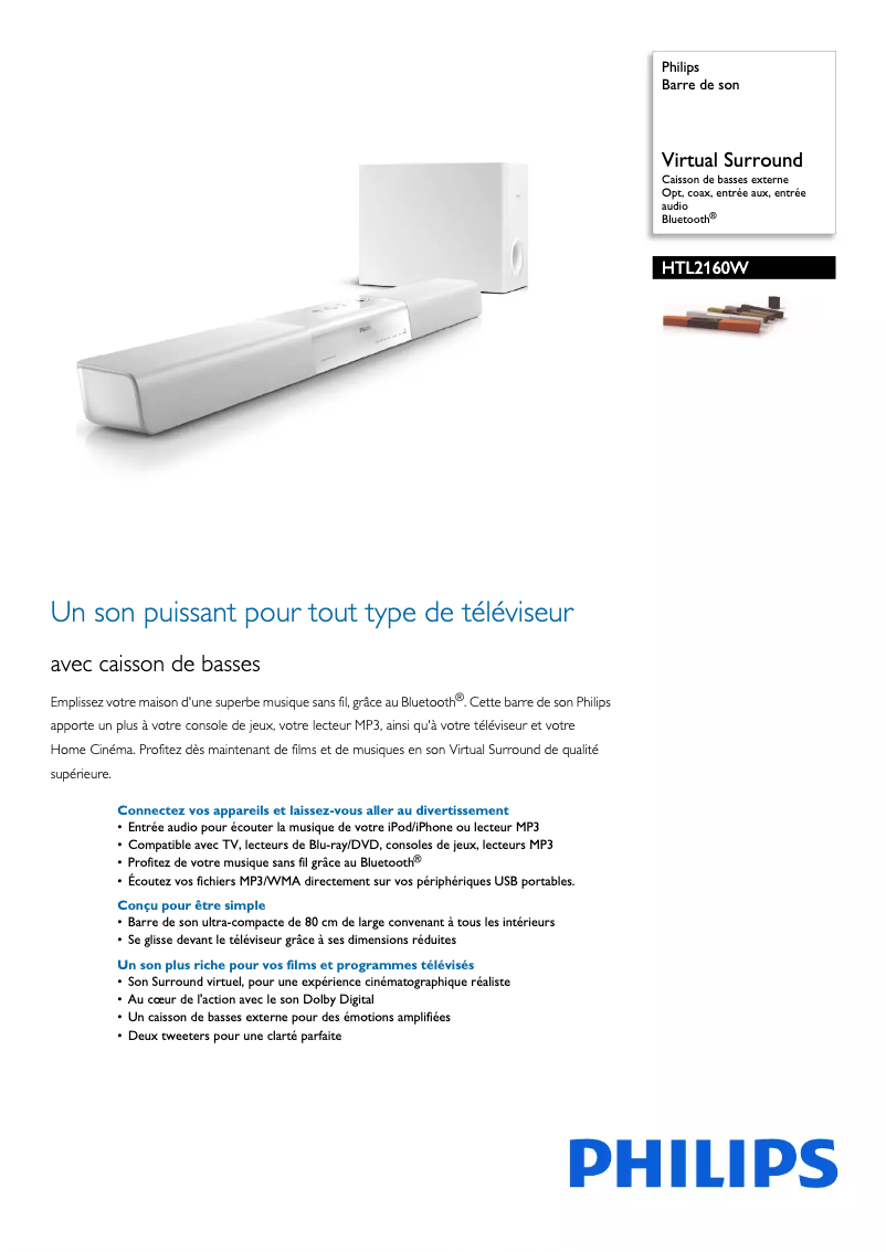Page 1 de la notice Fiche technique Philips HTL2160W