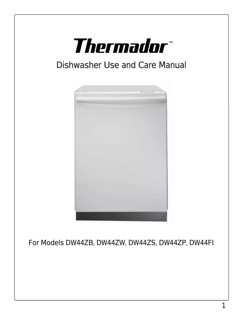 Page 1 de la notice Manuel utilisateur Thermador DW44ZB