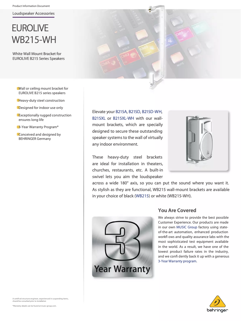 Page n°1 - Fiche technique Behringer Eurolive WB215-WH