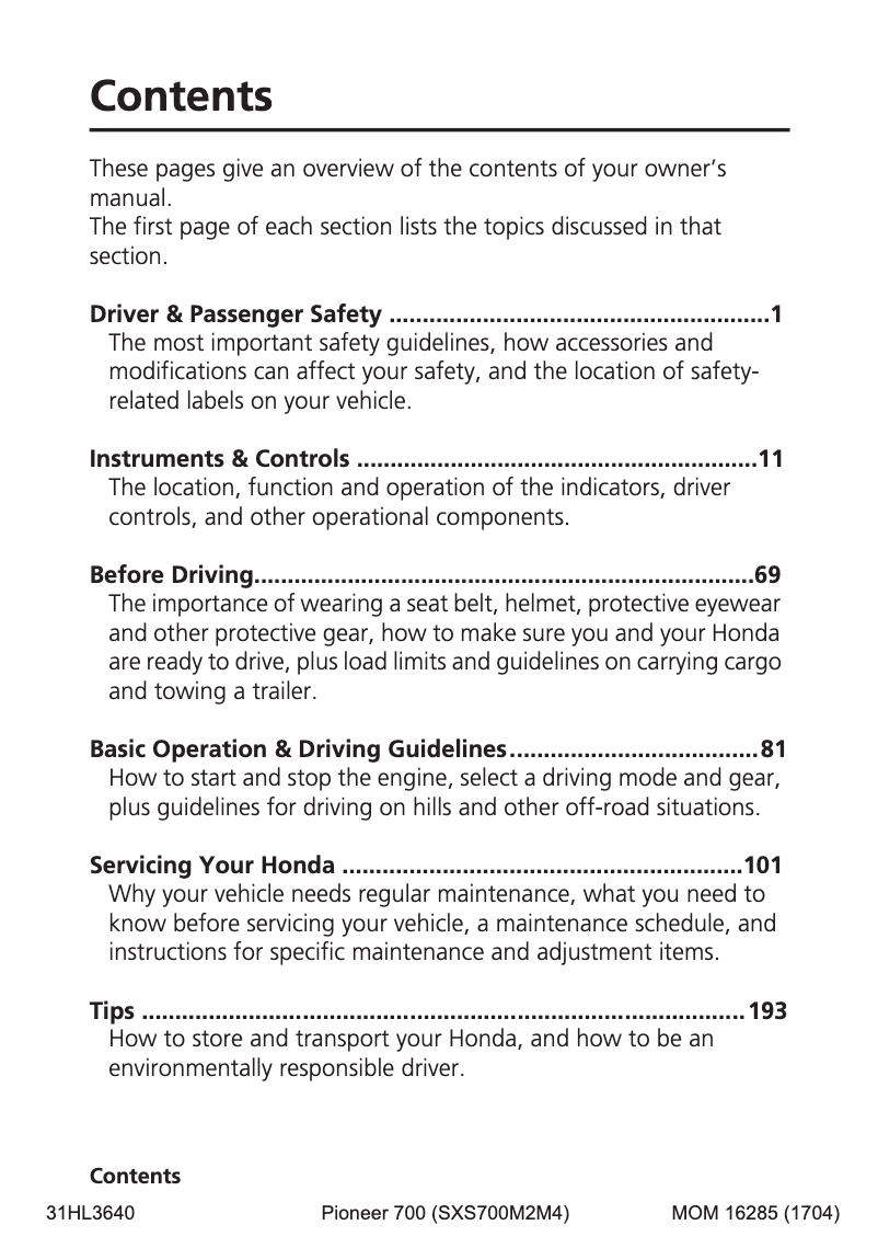 Page 1 de la notice Manuel utilisateur Honda Pioneer 700-4 (2018)