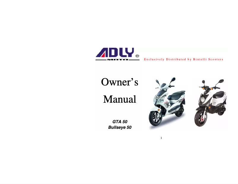 Page 1 de la notice Manuel utilisateur Adly Bullseye 50