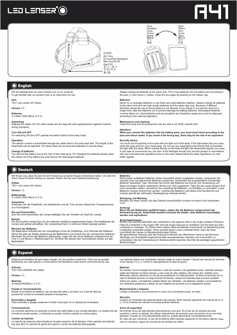 Page 1 de la notice Manuel utilisateur Ledlenser A41
