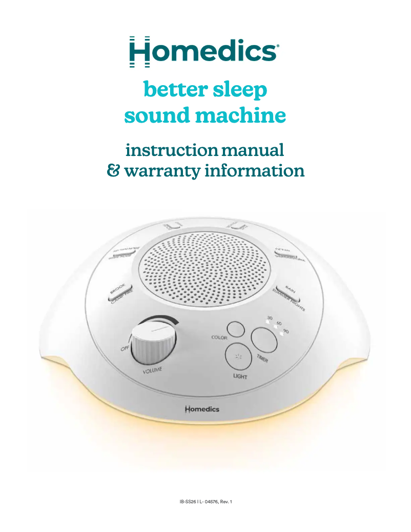 Page 1 de la notice Manuel utilisateur Homedics SoundSpa SS-2000