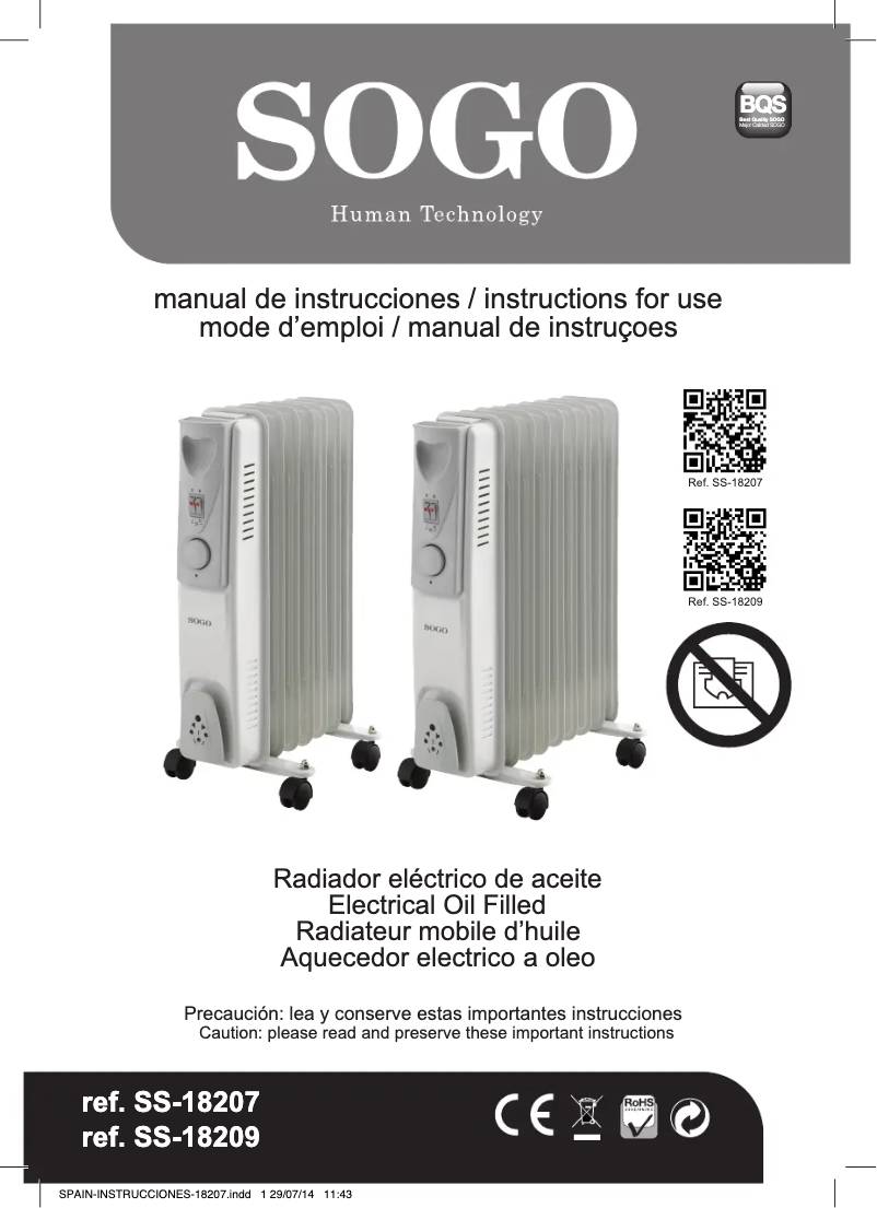 Página 1 del manual Manual de usuario Sogo CAL-SS-18207