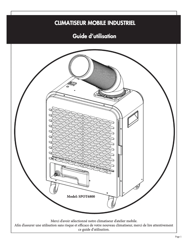 Page 1 de la notice Manuel utilisateur Perfect Aire SPOT6800