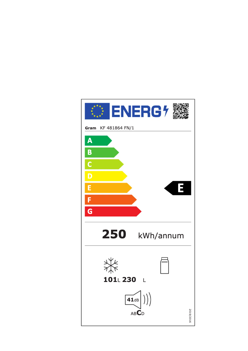 Page 1 de la notice Label énergétique Gram KF 481864 FN/1