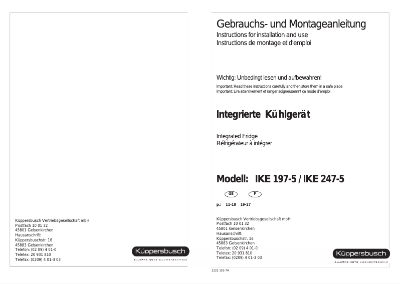 Page n°1 - Manuel utilisateur Küppersbusch IKE 247-5