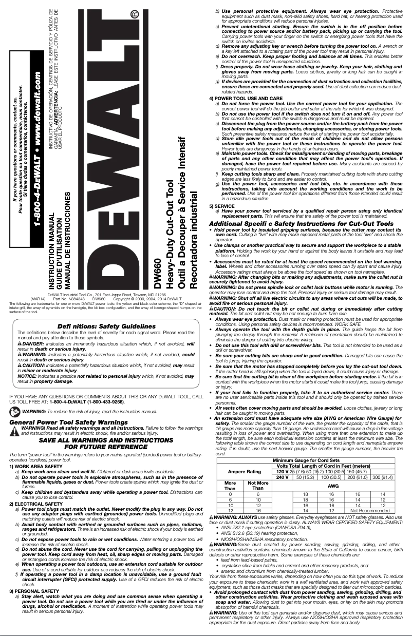 Page n°1 - Manuel utilisateur DeWalt DW660