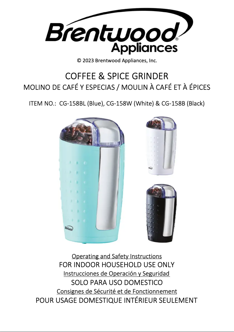 Page 1 de la notice Manuel utilisateur Brentwood CG-158BL