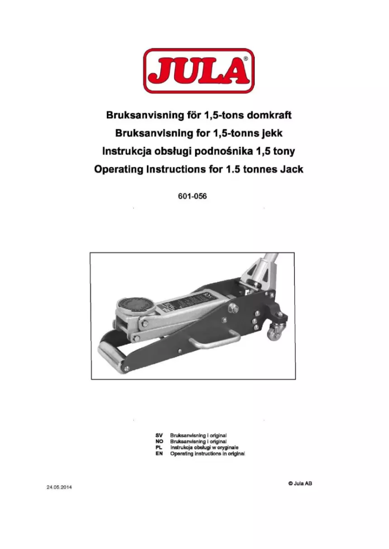 Page n°1 - Manuel utilisateur Jula 601-056