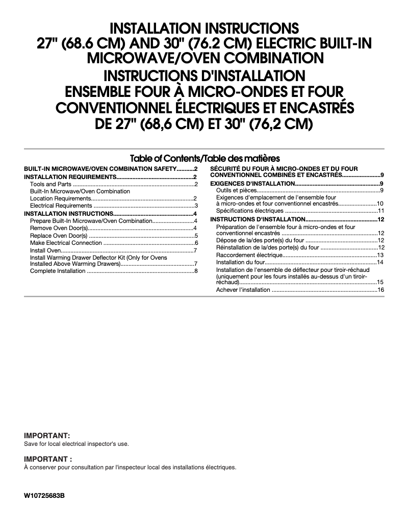 Page n°1 - Guide d'installation KitchenAid KOCE507EBS