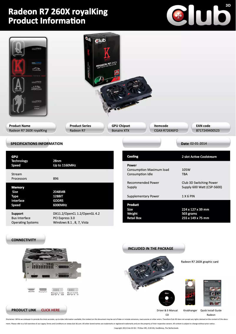 Page n°1 - Manuel utilisateur CLUB3D Radeon R7 260X royalKing