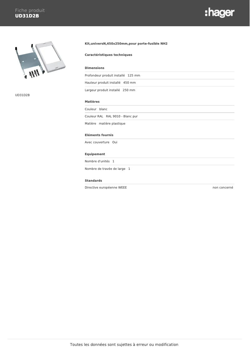 Page n°1 - Manuel utilisateur Hager UD31D2B