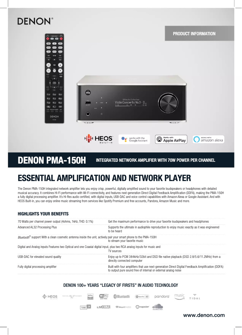 Página 1 del manual Ficha técnica Denon PMA-150H