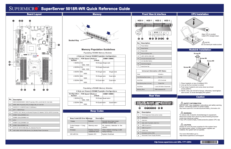 Imagen de la primera página del manual del dispositivo SuperServer 5018R-WR