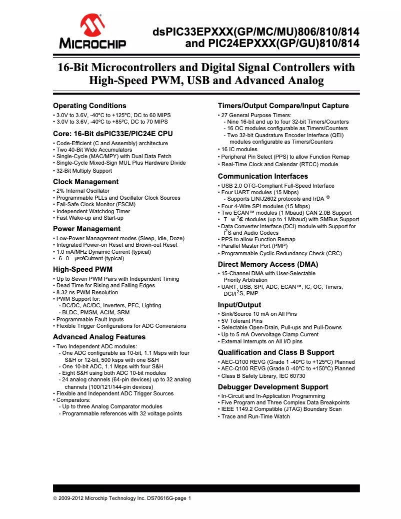 Page 1 de la notice Manuel utilisateur Microchip PIC24EP512GP806