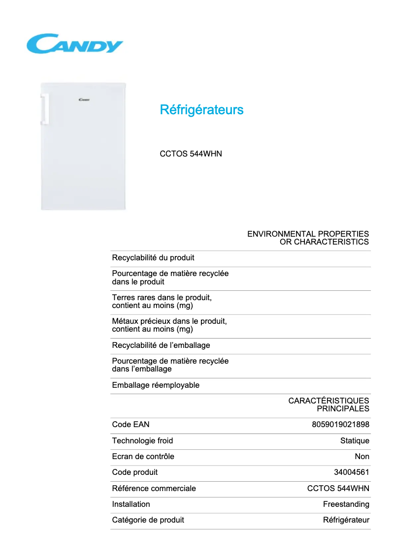 Image de la première page du manuel de l'appareil CCTOS 544WHN