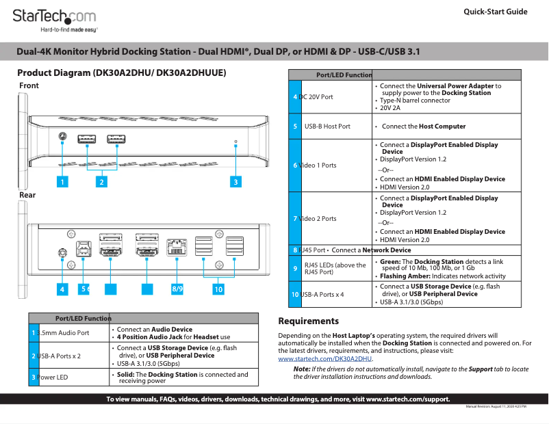 Page 1 de la notice Manuel utilisateur StarTech.com DK30A2DHU