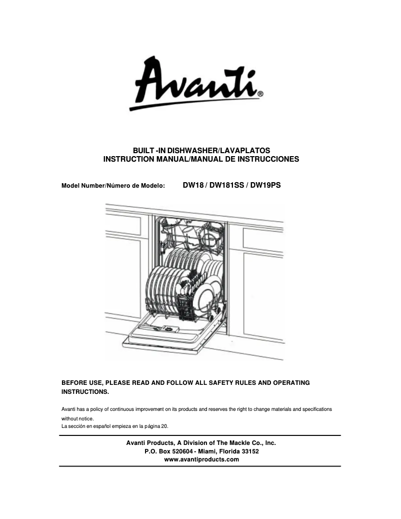Page 1 of the manual User Manual Avanti DW19PS