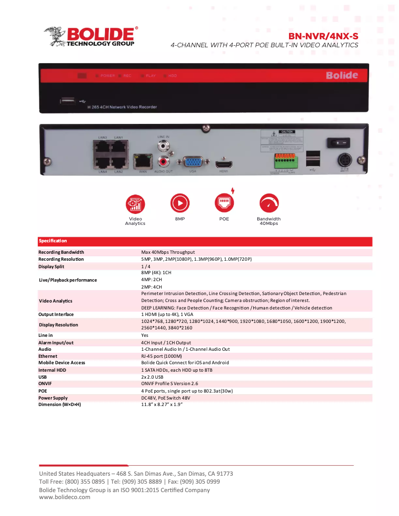 Page 1 de la notice Manuel utilisateur Bolide BN-NVR/4NX/NDAA