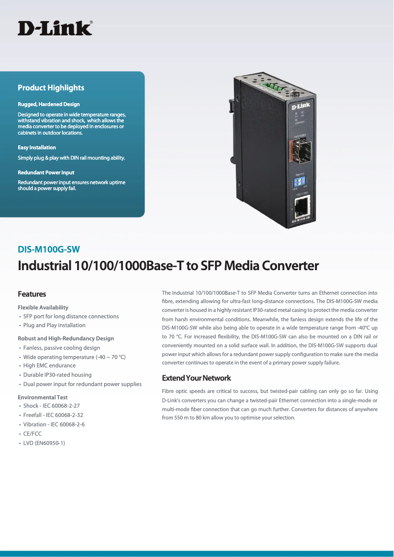 Page n°1 - Fiche technique D-Link DIS-M100G-SW