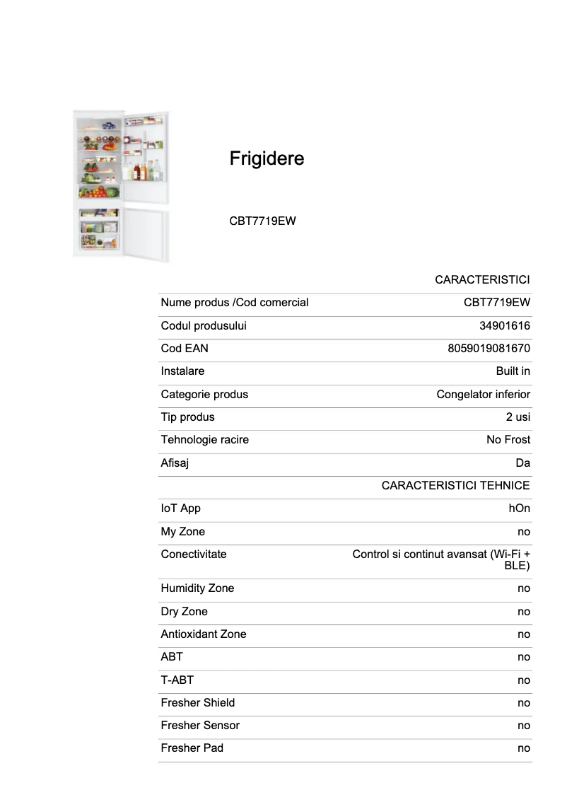 Page n°1 - Fiche technique Candy CBT7719EW