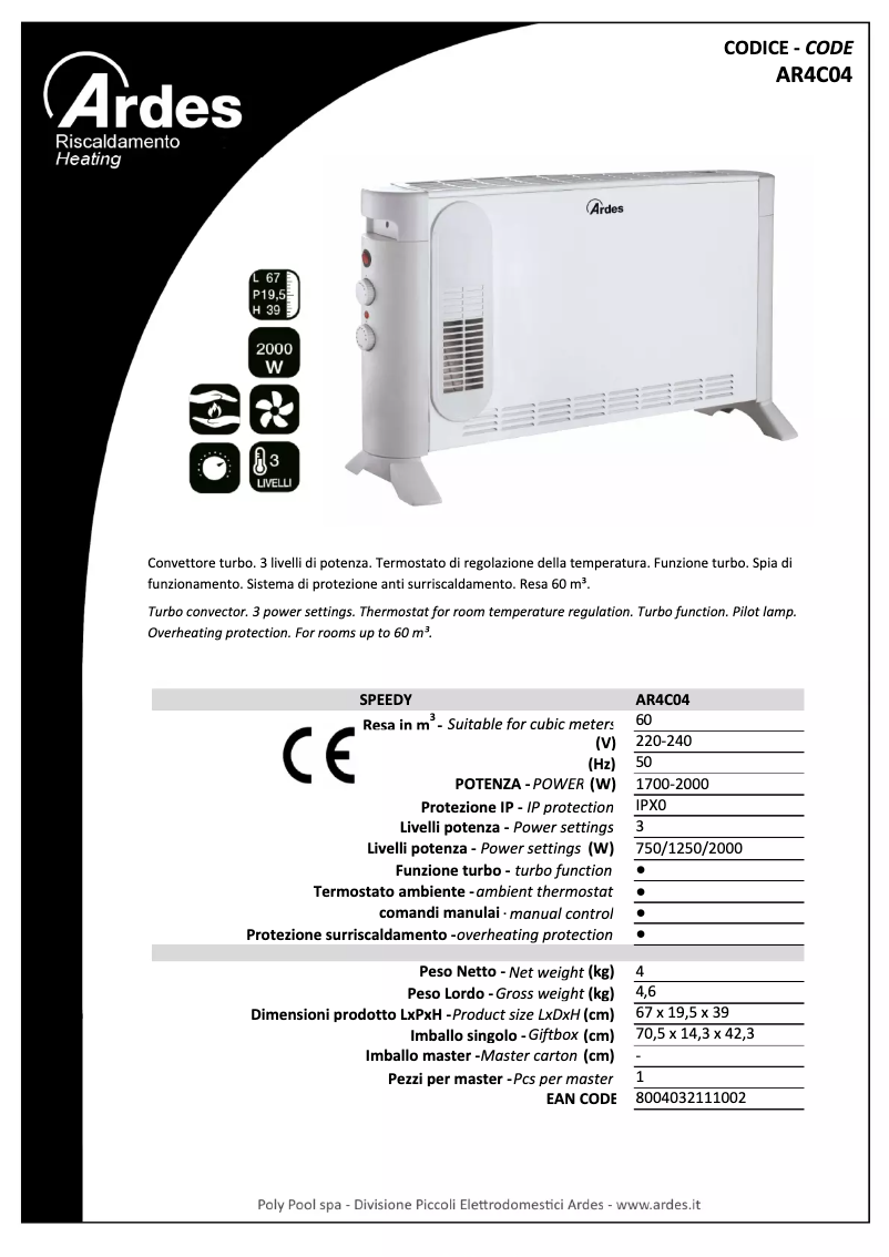 Page 1 de la notice Fiche technique Ardes AR4C04