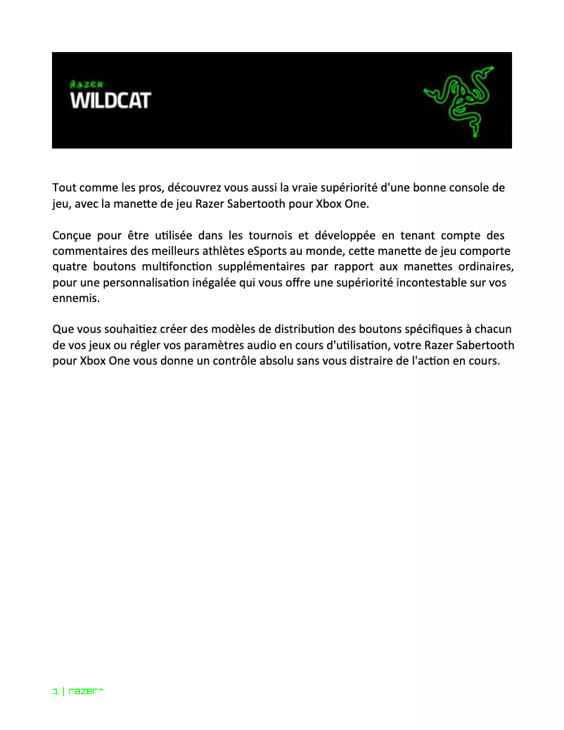 Page 1 de la notice Manuel utilisateur Razer Wildcat