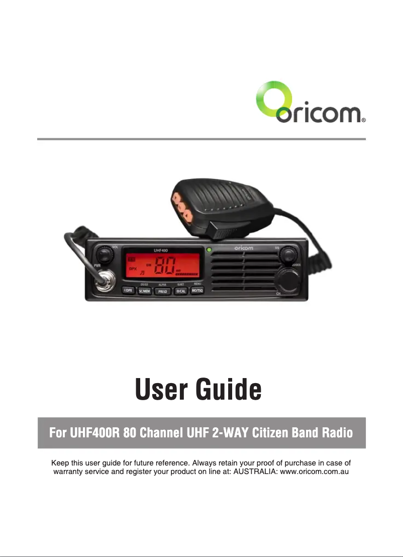 Page n°1 - Manuel utilisateur Oricom UHF400R