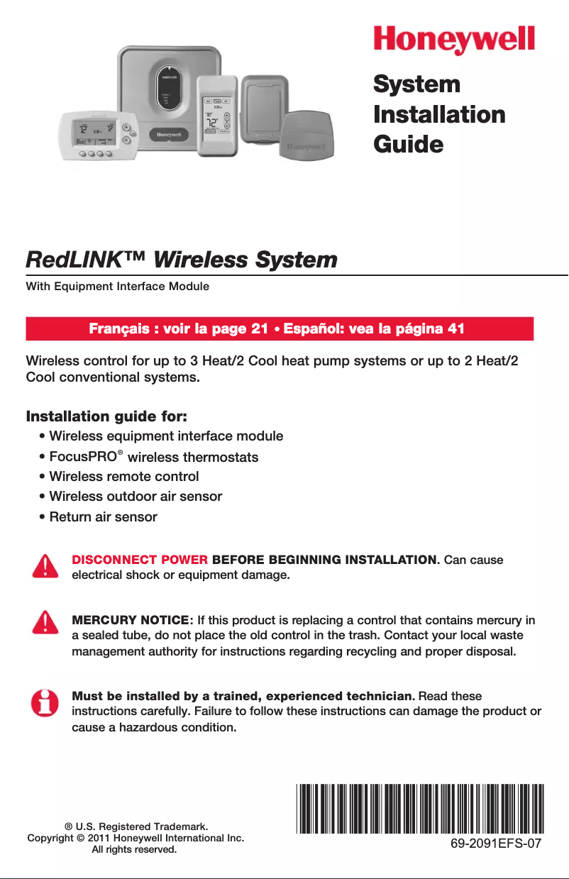 Page 1 de la notice Manuel utilisateur Honeywell FocusPro TH5320R
