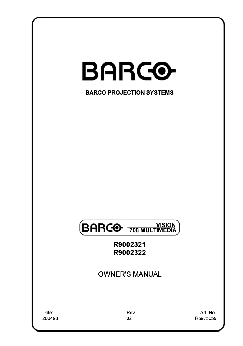 Page 1 de la notice Manuel utilisateur Barco Vision 708