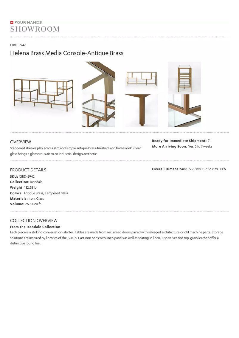 Page 1 de la notice Manuel utilisateur Four Hands Irondale CIRD-5942