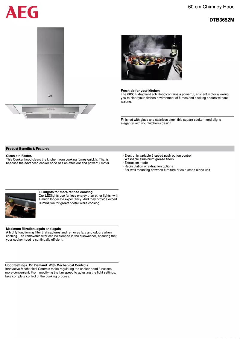 Page 1 de la notice Fiche technique AEG DTB3652M