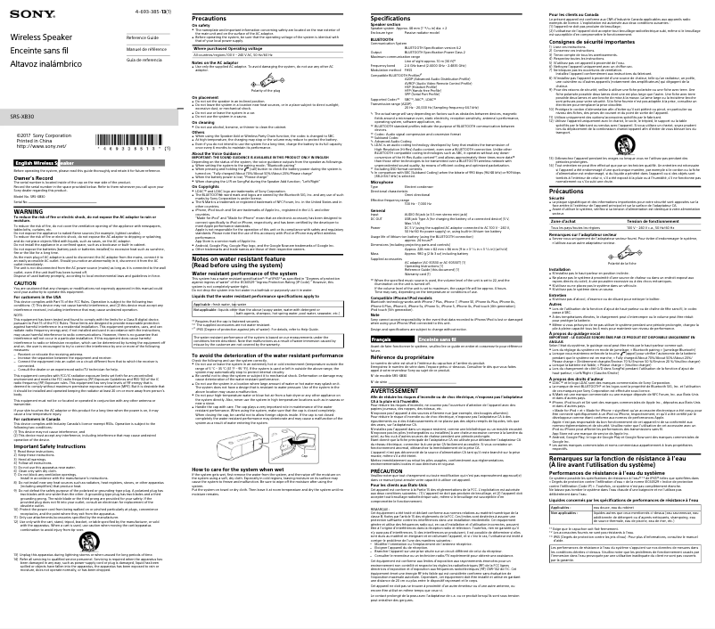 Página 1 del manual Manual de usuario Sony SRS-XB30