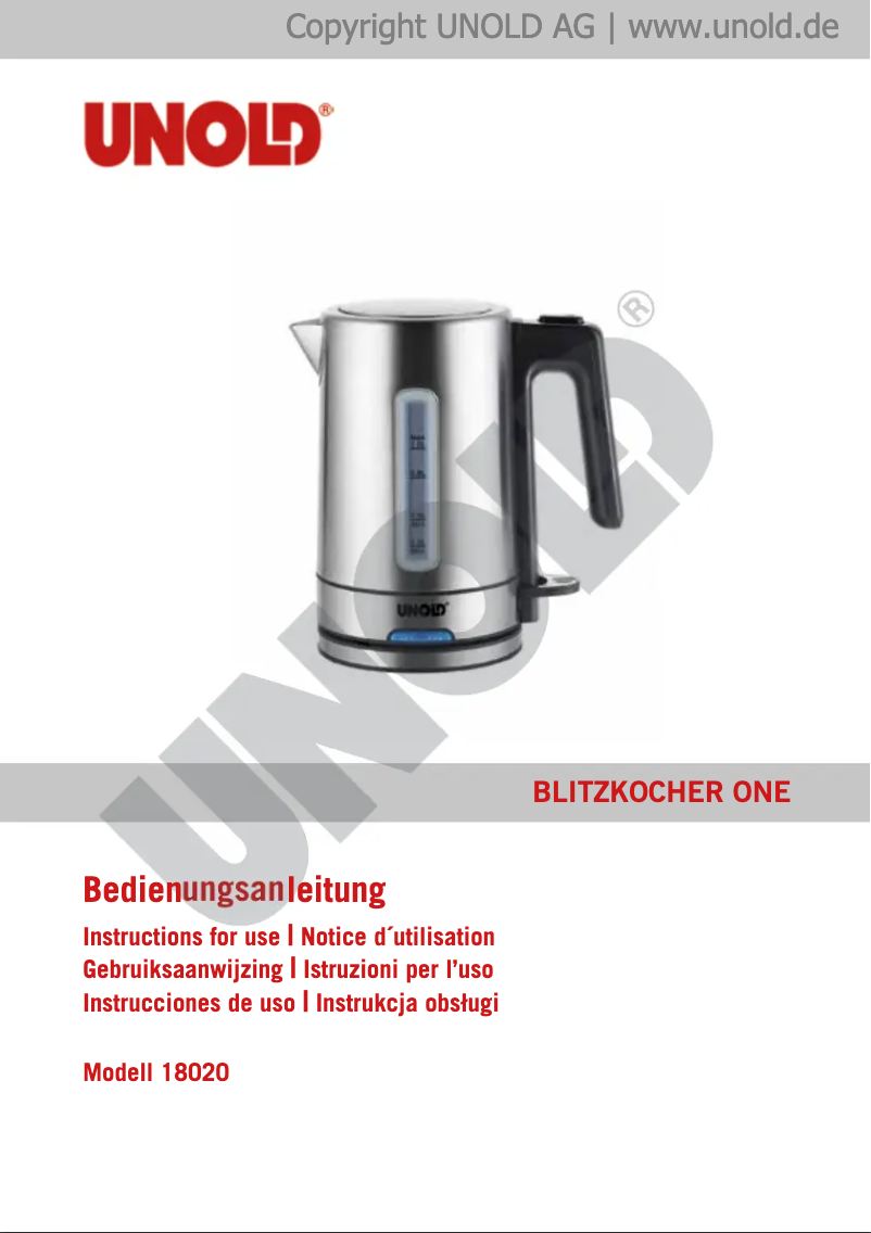 Page 1 de la notice Manuel utilisateur Unold 18020