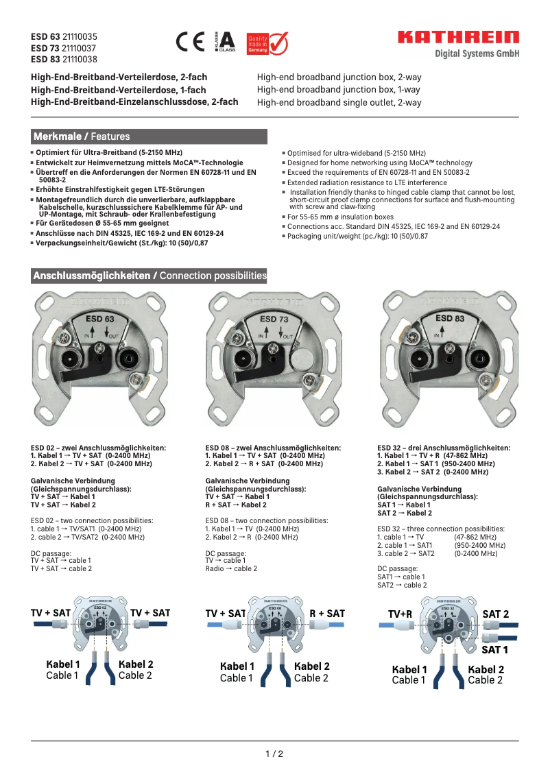 Page 1 de la notice Manuel utilisateur Kathrein ESD 63