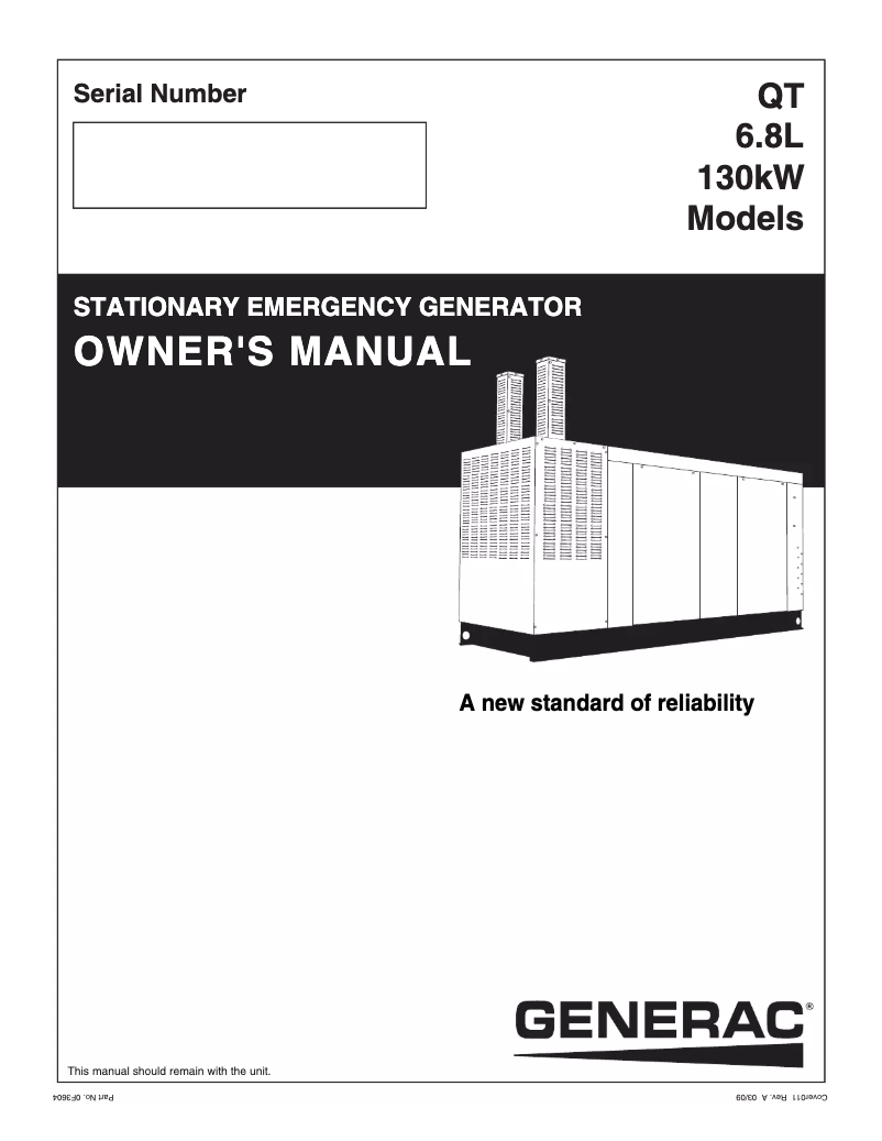 Page n°1 - Manuel utilisateur Generac QT13068KNAN