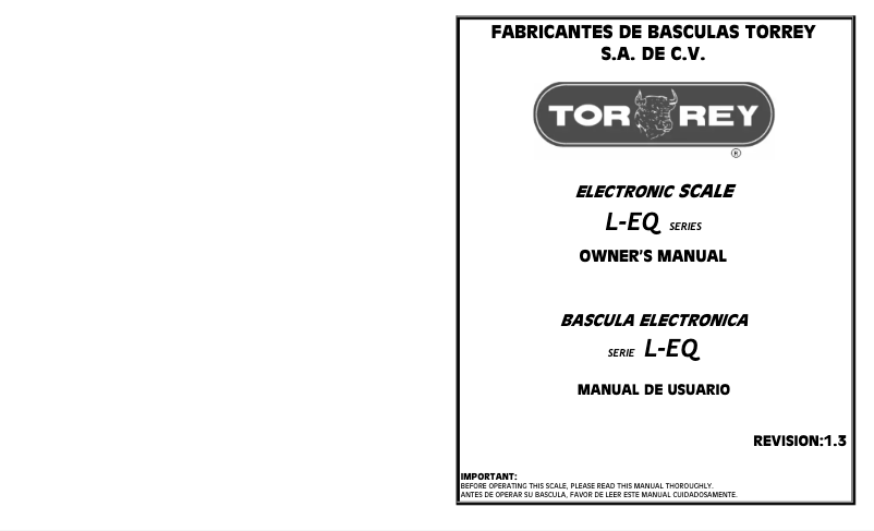 Page n°1 - Manuel utilisateur Tor Rey L-EQ-10/20