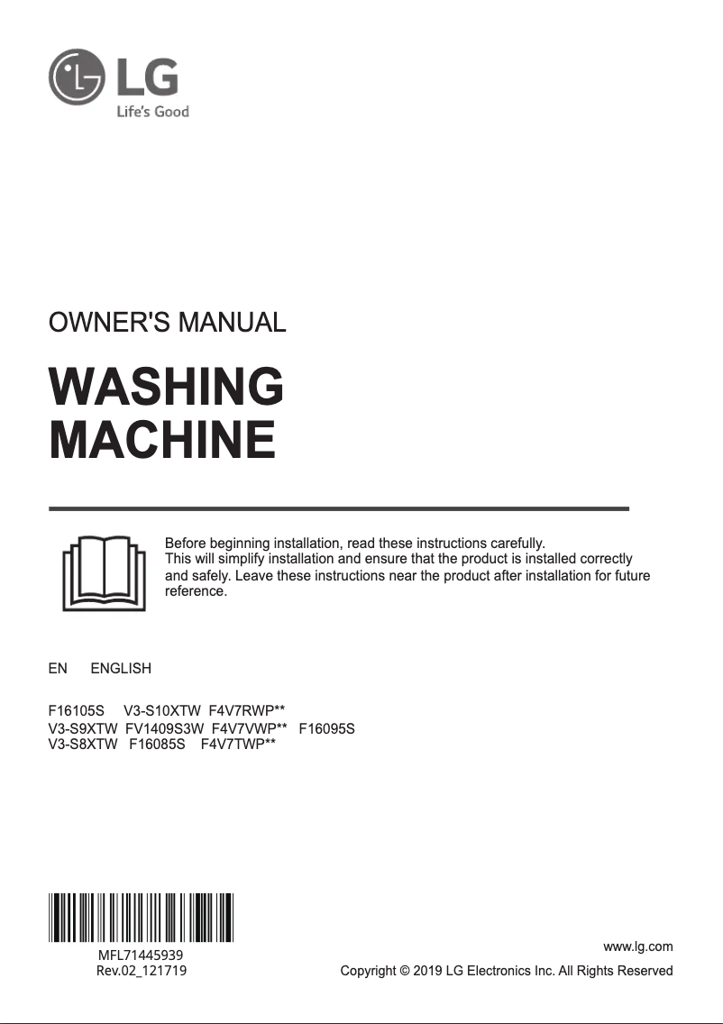 Page 1 de la notice Manuel utilisateur LG V3-S8XTW