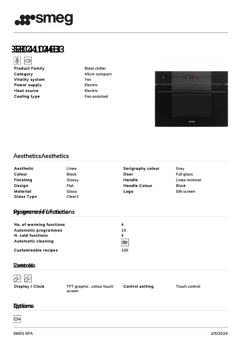 Page n°1 - Fiche technique Smeg SBC4104B3