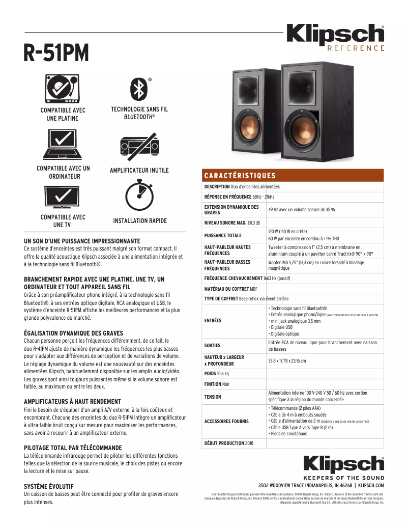 Página 1 del manual Ficha técnica Klipsch Reference R-51PM