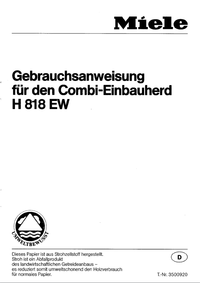Page n°1 - Manuel utilisateur Miele H818