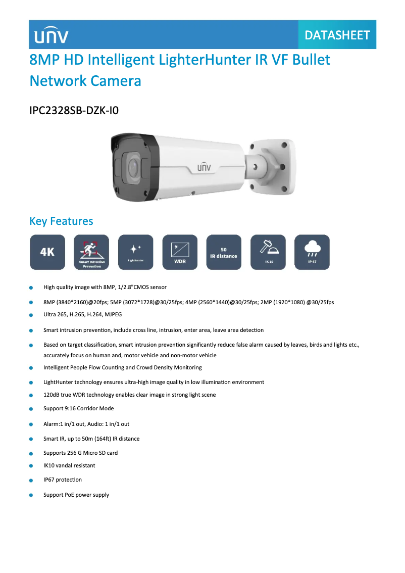 Page n°1 - Fiche technique UniView IPC2328SB-DZK-I0