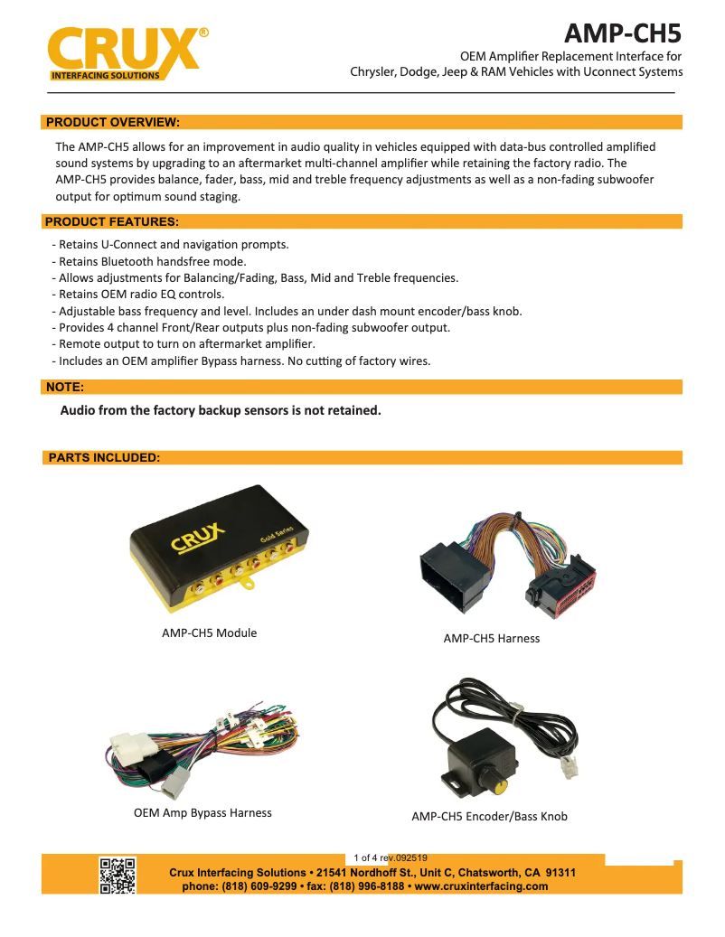 Page 1 de la notice Manuel utilisateur CRUX AMP-CH5
