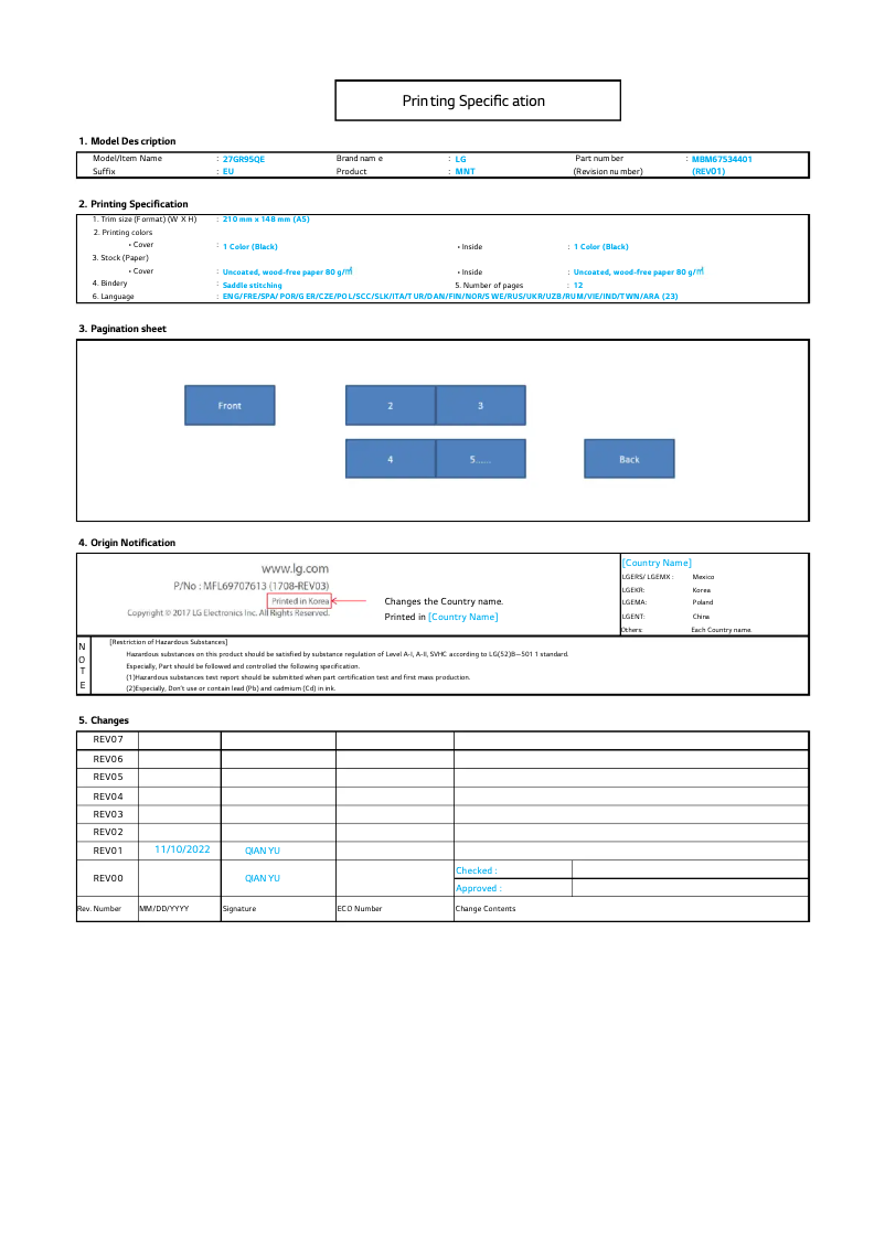 Page 1 de la notice Manuel utilisateur LG UltraGear 27GR95QL