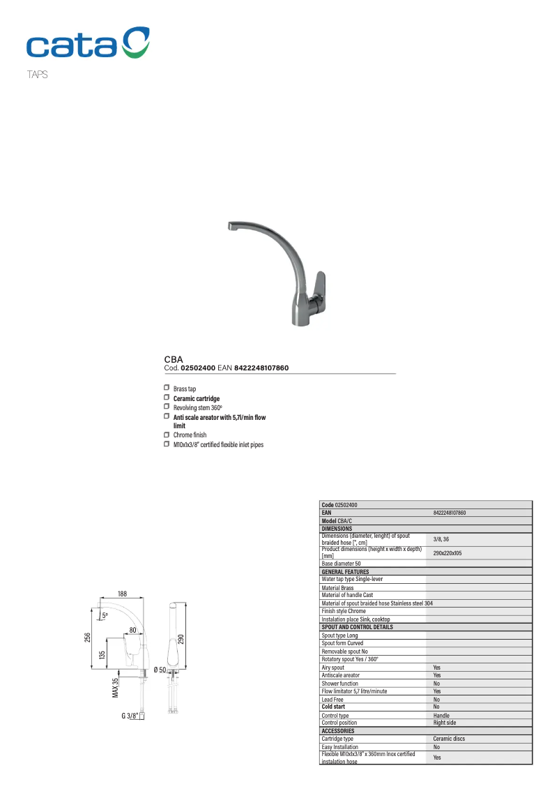 Page 1 de la notice Manuel utilisateur CATA CBA