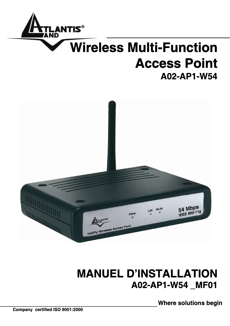 Page 1 de la notice Manuel utilisateur Atlantis Land NetFly-AP1P