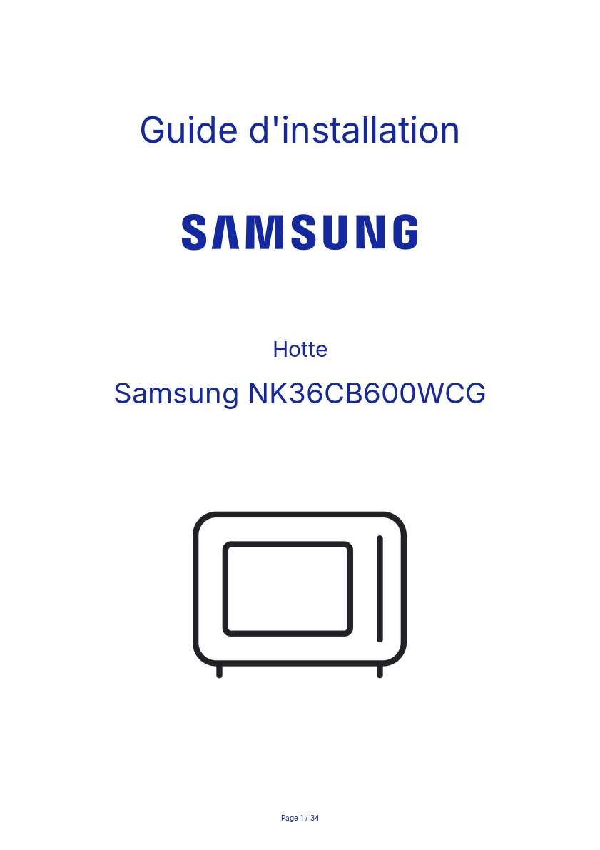 Page n°1 - Guide d'installation Samsung NK36CB600WCG