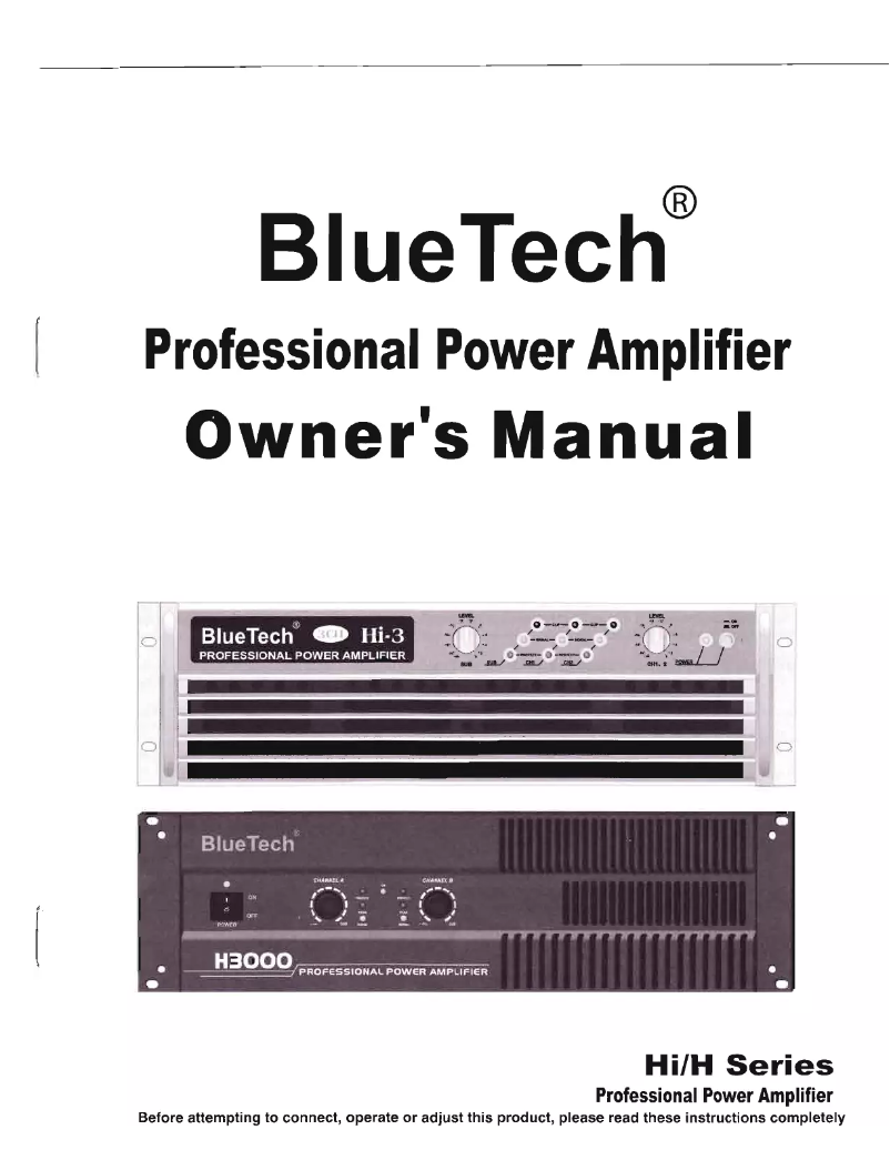 Page 1 de la notice Manuel utilisateur Bluetech Hi series